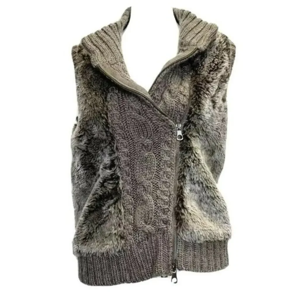 Fenn Wright manson Knit Alpaca Sweater Cardigan Jacket Wool faux Fur Beige sz m